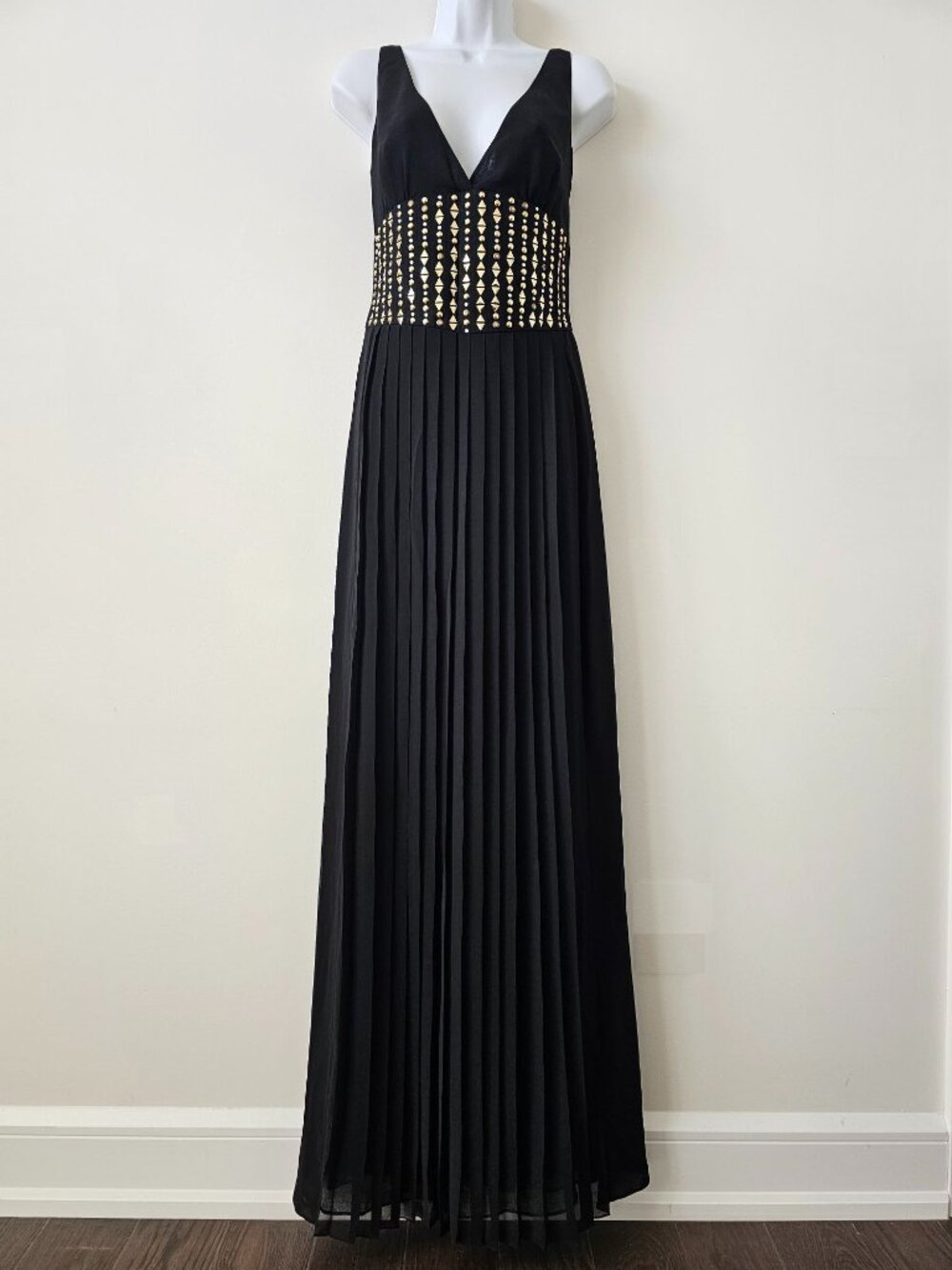 New VERSACE Black Abito Donna Tessuto Sera V-Neck Cocktail Dress 38/4 Italy